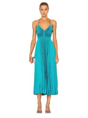 A.L.C Gemini Pleated Tie-Back Cutout Midi Dress Teal Size 4 Elegant Flowy